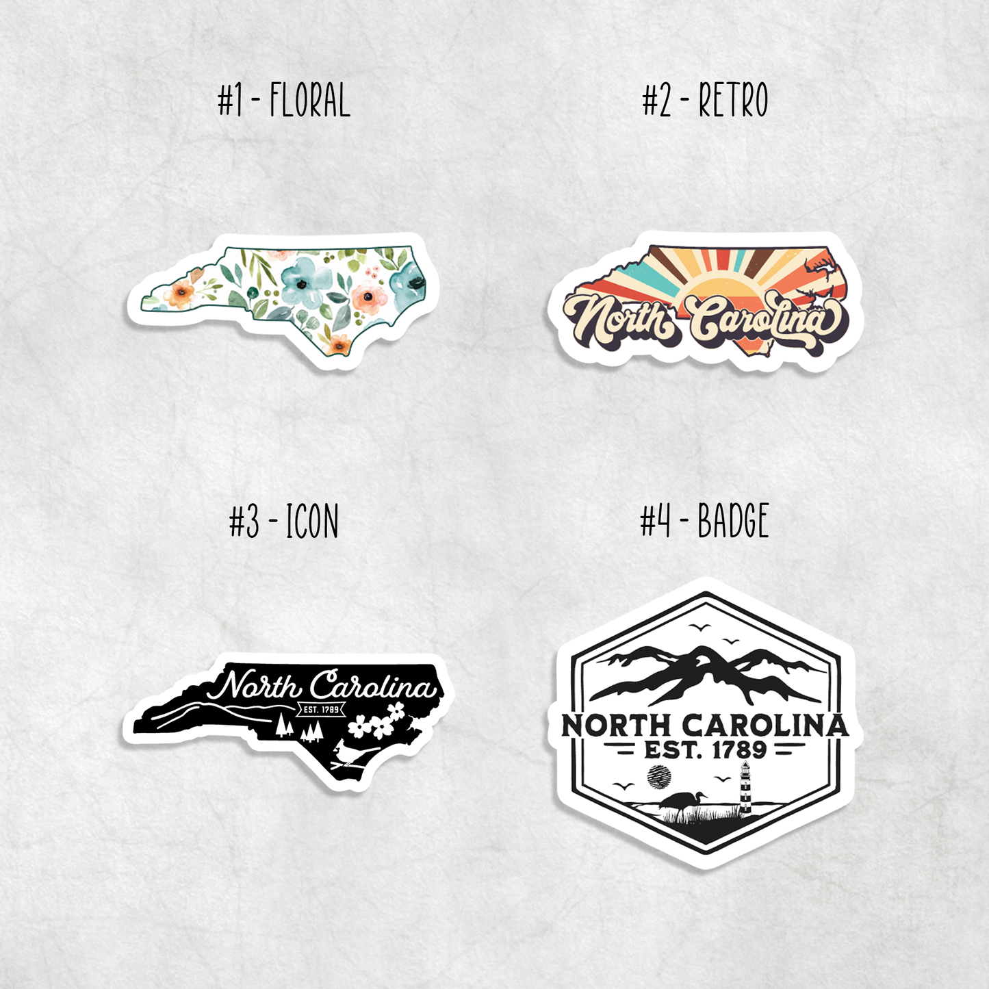 North Carolina Stickers: Design 2 - Retro