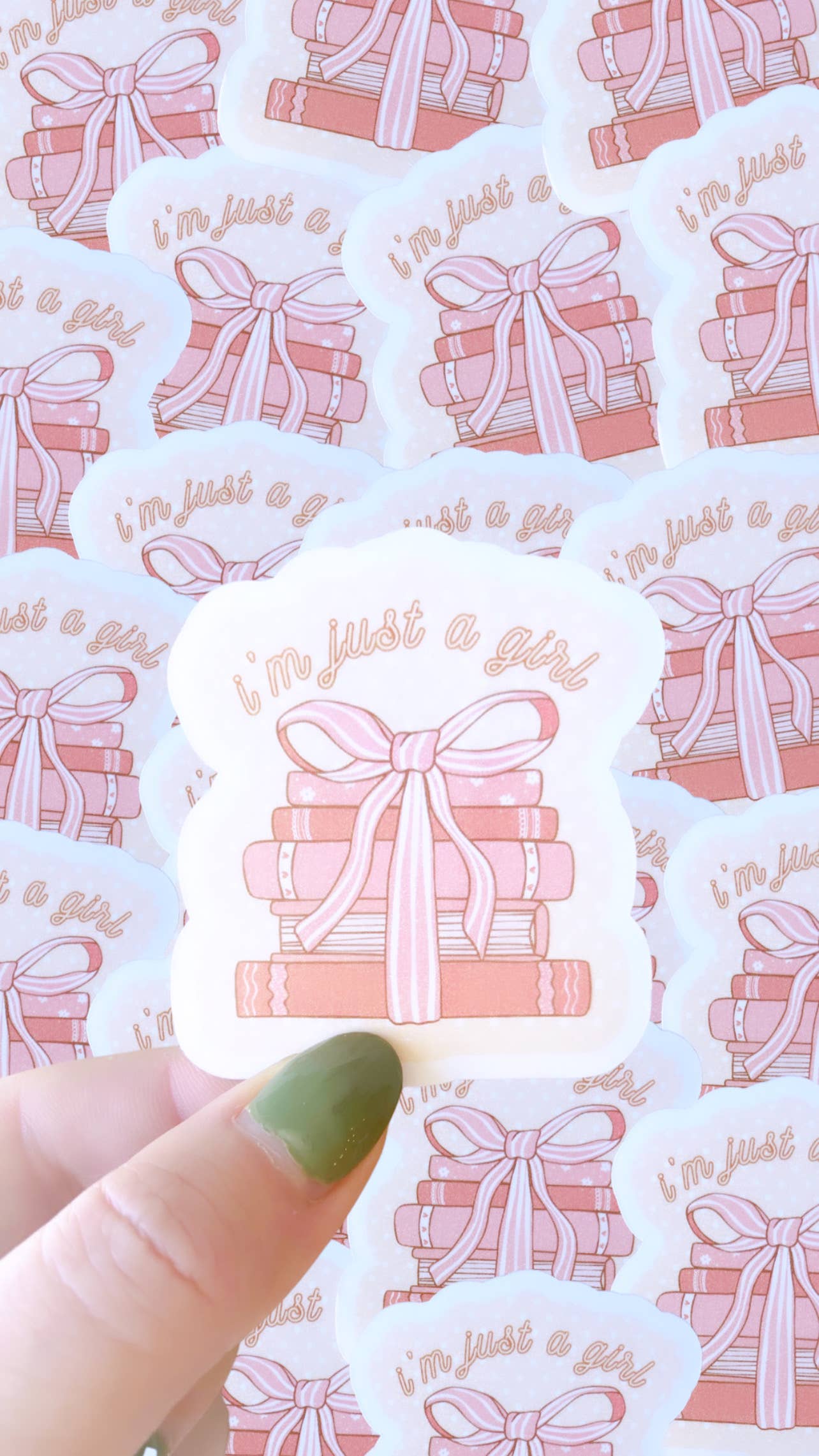 I’m just a girl stack of books waterproof sticker|coquette