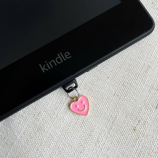 Enamel Smiley Heart Kindle Charm: Light Pink