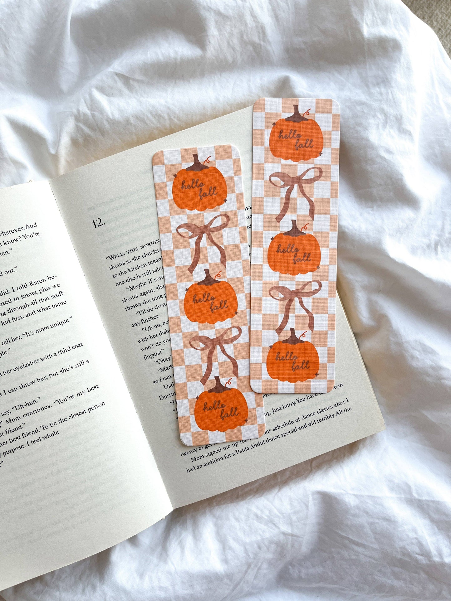 Hello Fall Pumpkin Bookmark | Cute Halloween Bookmark | Coquette Bow Fall: With ribbon
