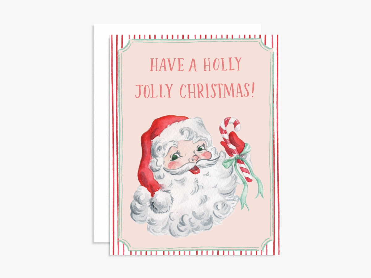 Have a Holly Jolly Christmas Vintage Classic Santa Card: Single Card