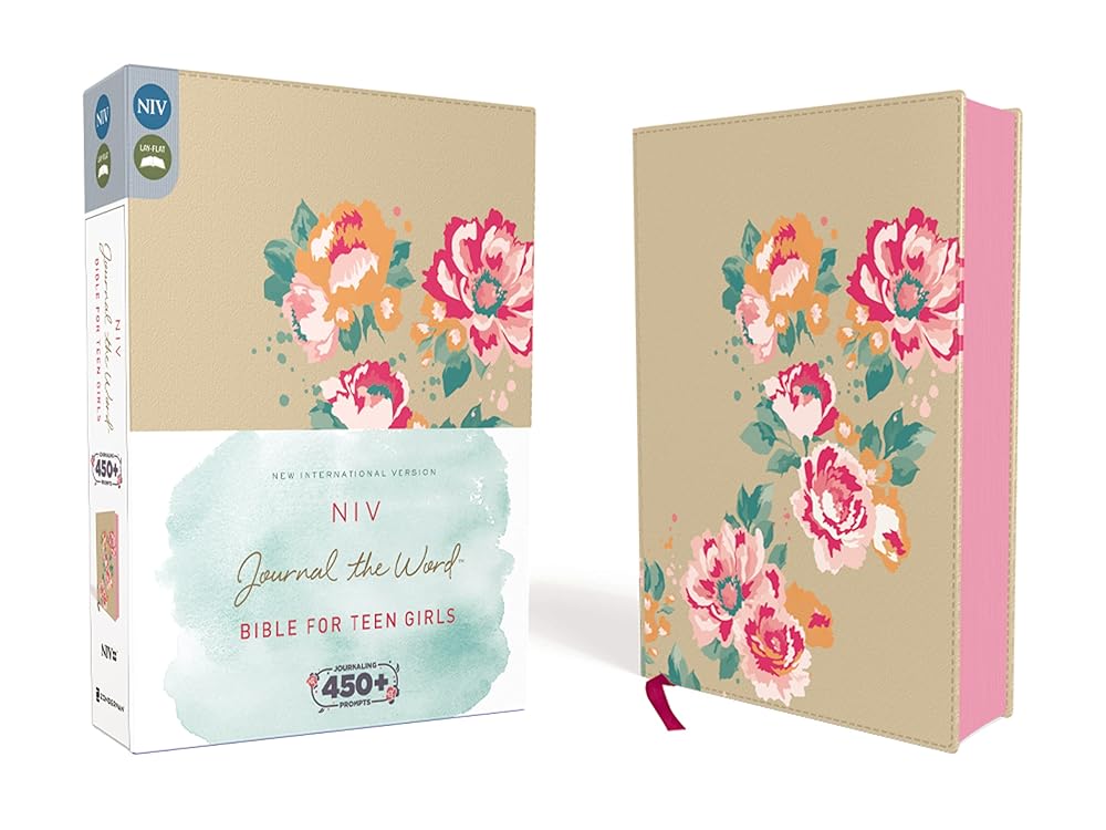NIV, Journal the Word Bible for Teen Girls, Leathersoft over Board, Gold/Floral, Red Letter: Includes Over 450 Journaling Prompts! cover image