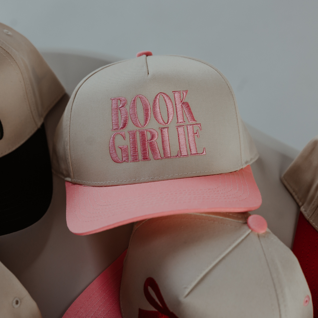 Book Girlie Vintage Embroidered Trucker Hat : Dark Pink Bill