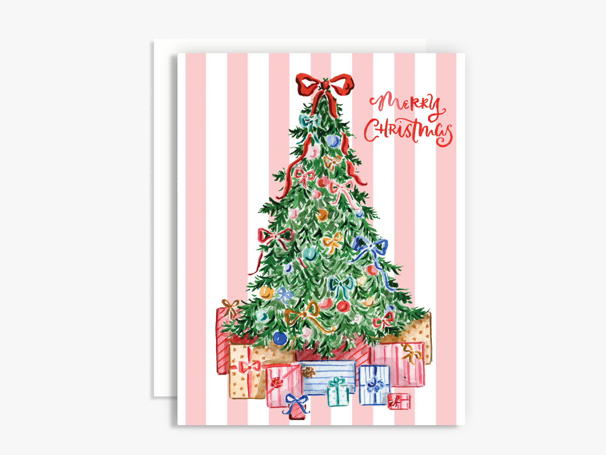 Colorful Bow Christmas Tree Holiday Greeting Card: Single Card