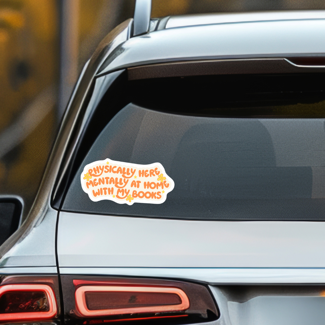 Book Lover's At Home With My Books Bumper Sticker