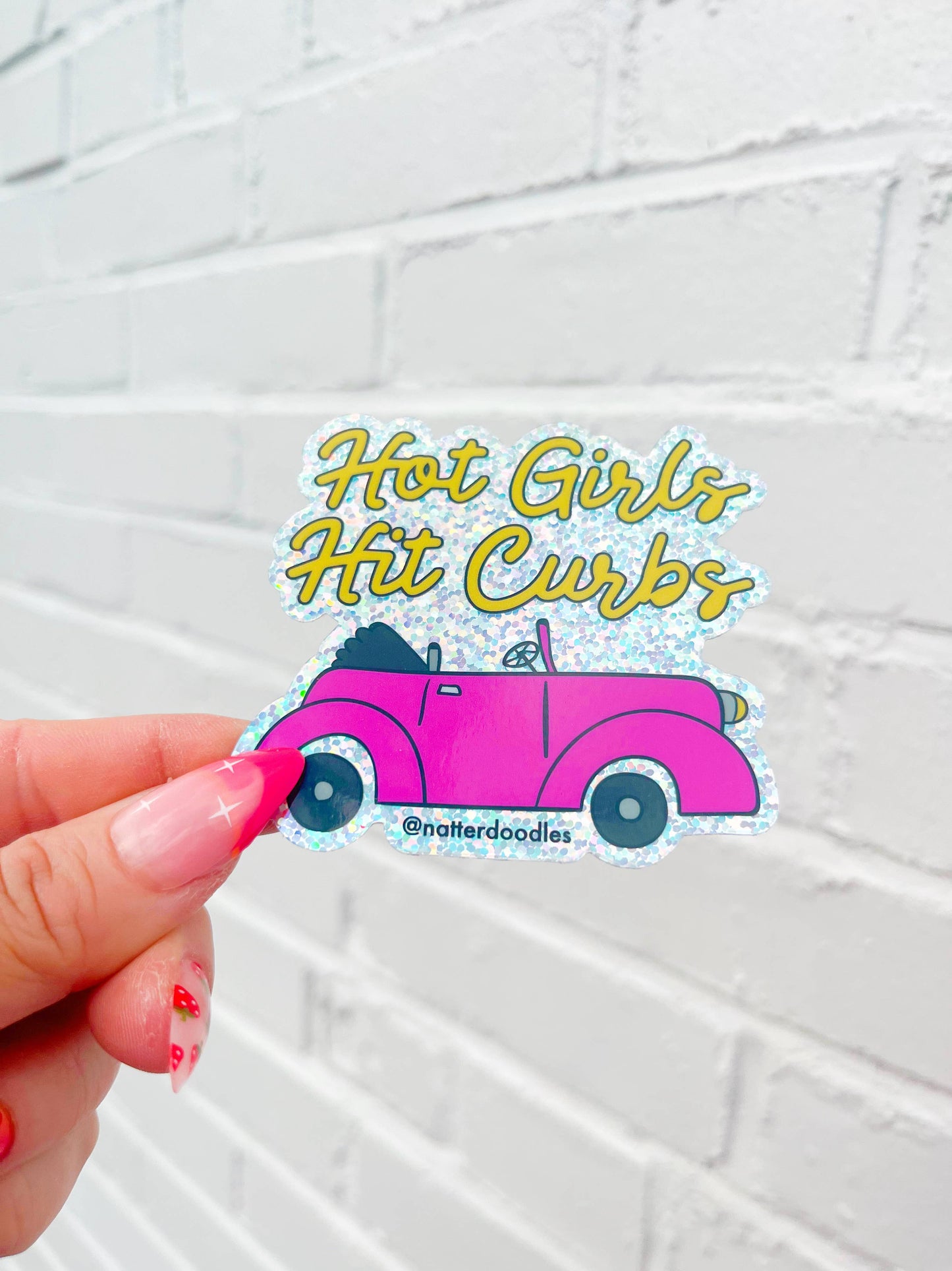Hot Girls Hit Curbs Glitter Waterproof Funny Sticker: Single