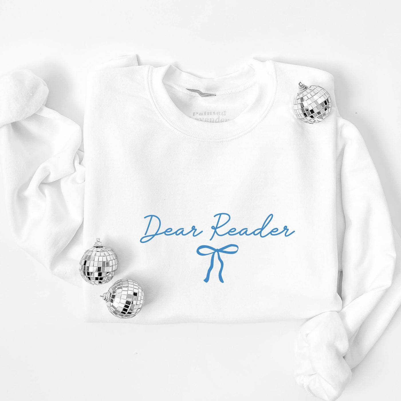 Dear Reader Bow Crewneck: Light Blue / XL