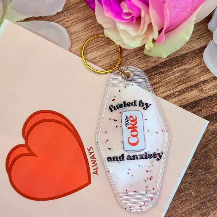 Fueled by Diet Coke and Anxiety Clear Motel Keychain