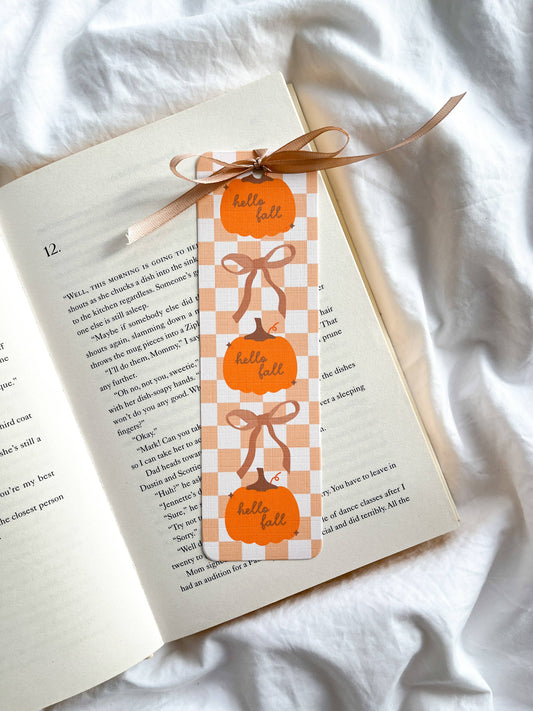 Hello Fall Pumpkin Bookmark | Cute Halloween Bookmark | Coquette Bow Fall: With ribbon