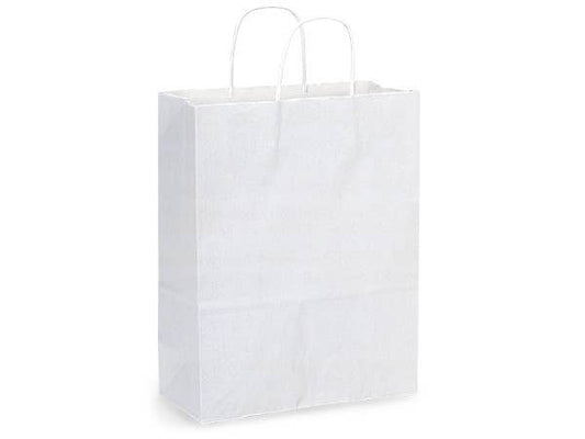White Kraft Retail Paper Shopping Bags: 100 Pack / Carrier 10x5x13"