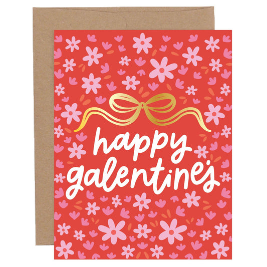 Happy Galentine's Bow & Flowers Valentine's Greeting Card