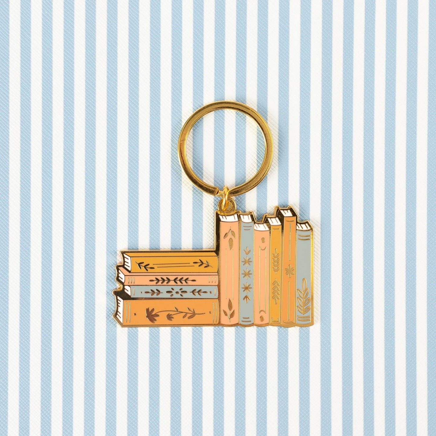 Stack of Books Metal Keychain 2.5x1.5 in.