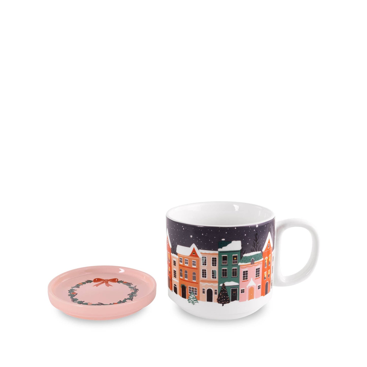 Ceramic Mug with Coaster Lid, Holiday Village