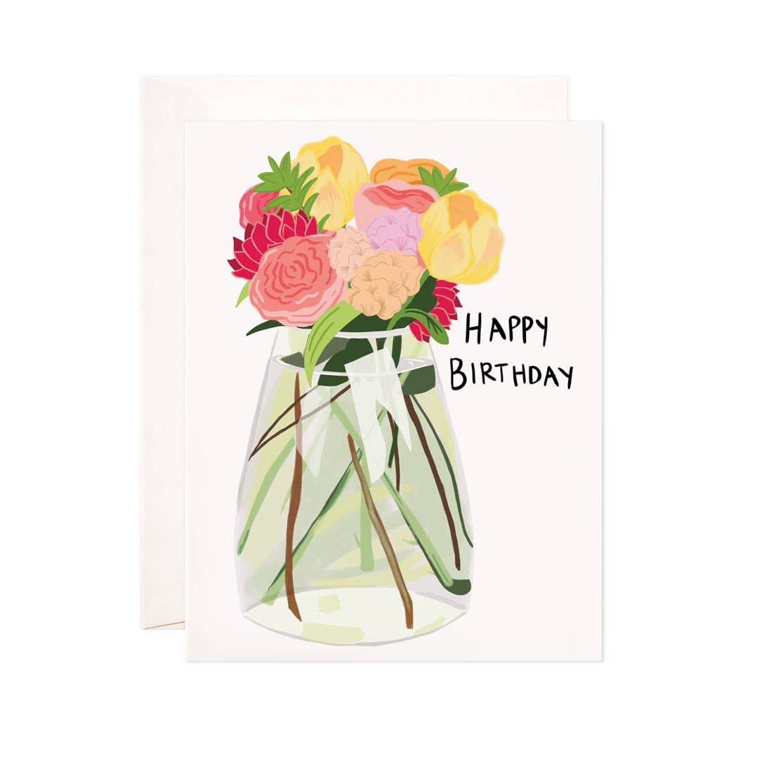 Flower Vase Birthday Greeting Card - Floral Birthday Card