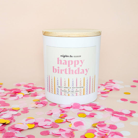 Colorful Happy Birthday Candle in White Tumbler