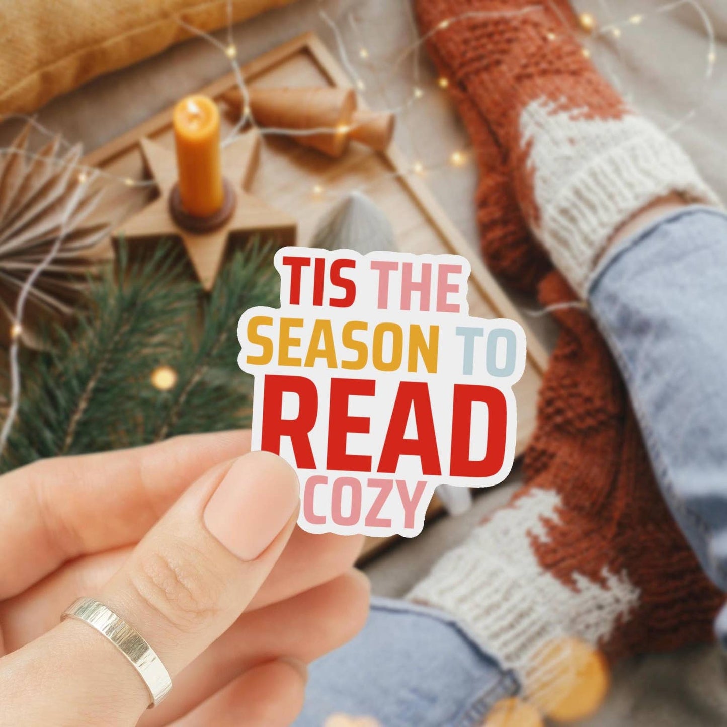 Tis the Season to Read Cozy Christmas Waterproof Sticker