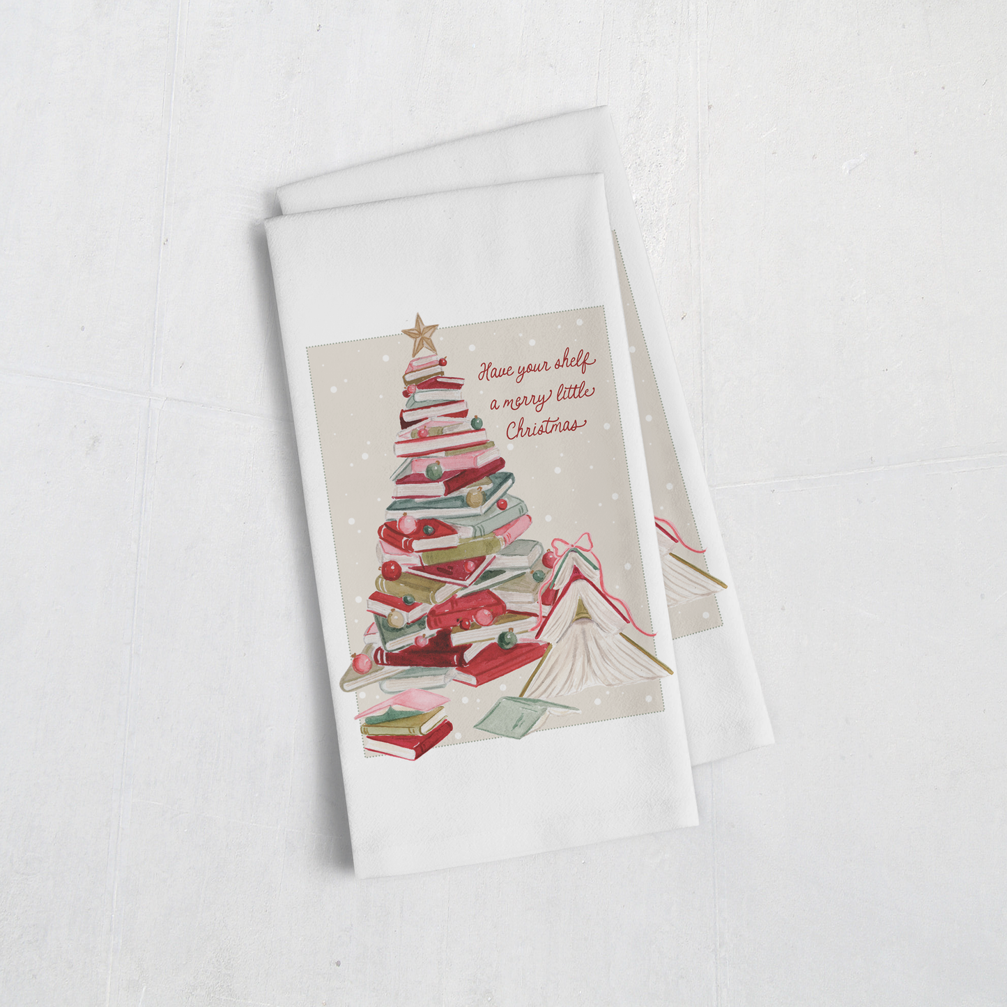 Have Your Shelf a Merry Little Christmas Book Tree Tea Towel