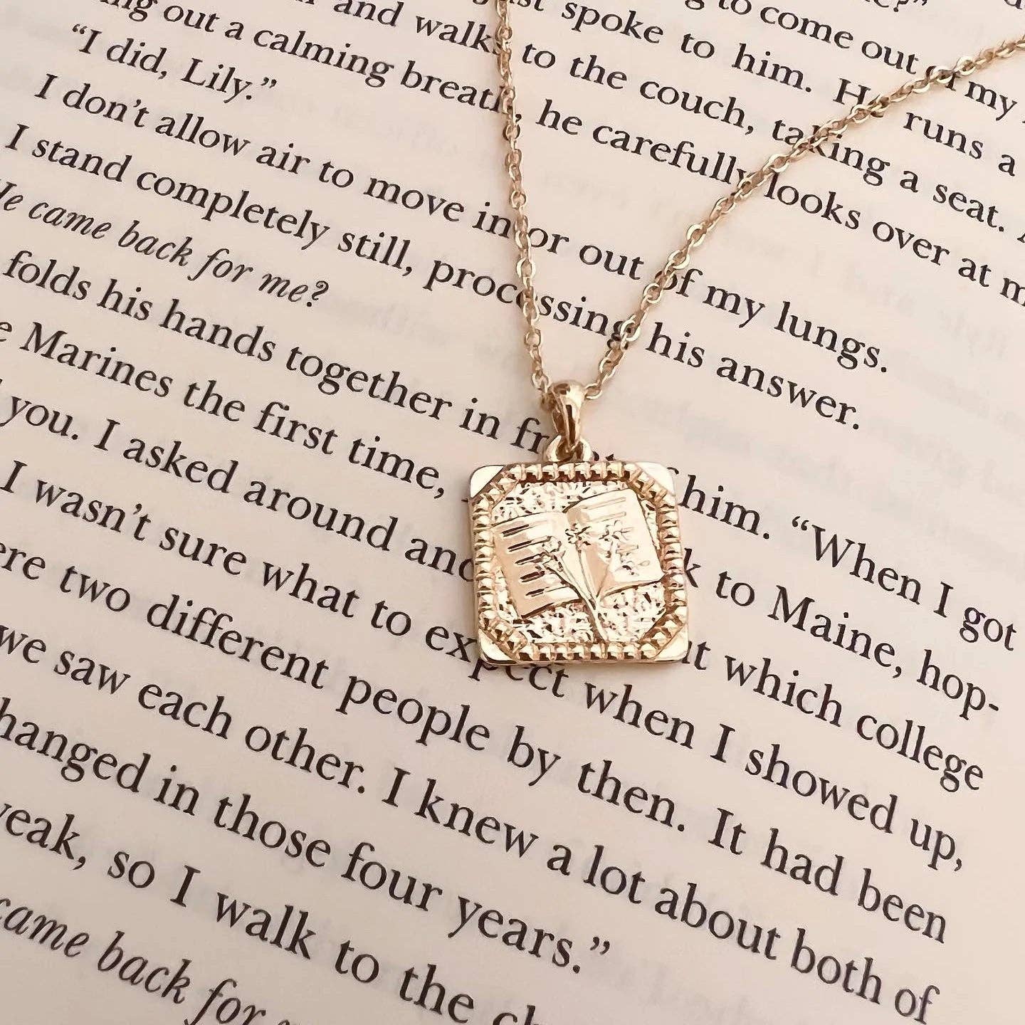 Floral Book Necklace: Gold