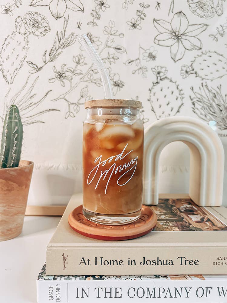 Good Morning Glass Cup (with lid and straw)