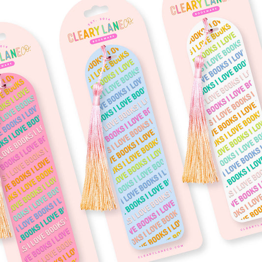 Acrylic Bookmark with Tassel | Choose your design: Sky Blue / I Love Books Rainbow