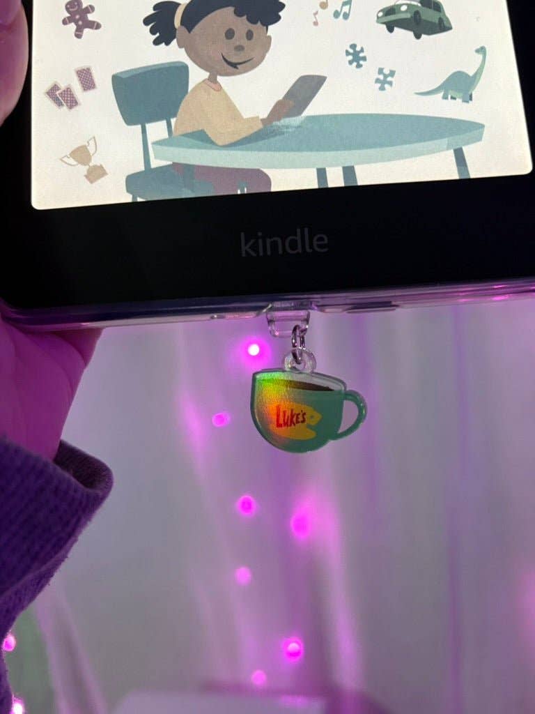 Gilmore Girls Inspired Luke's Coffee USB-C Dust Plug, Cup Charm, Hook Clasp, Holographic Finish: USB-C Plug