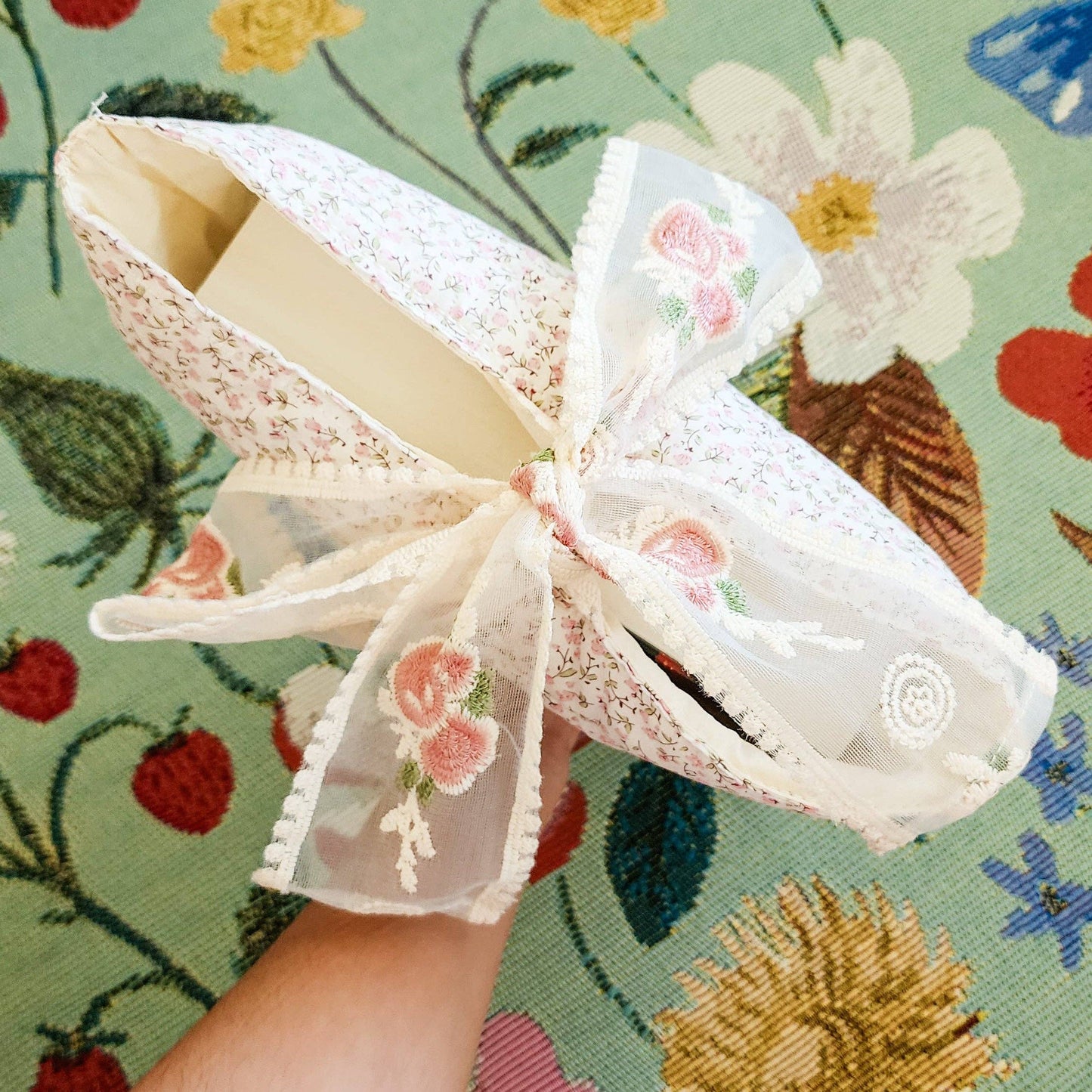 Pink Flower Large Book Sleeve with Lace Ribbon