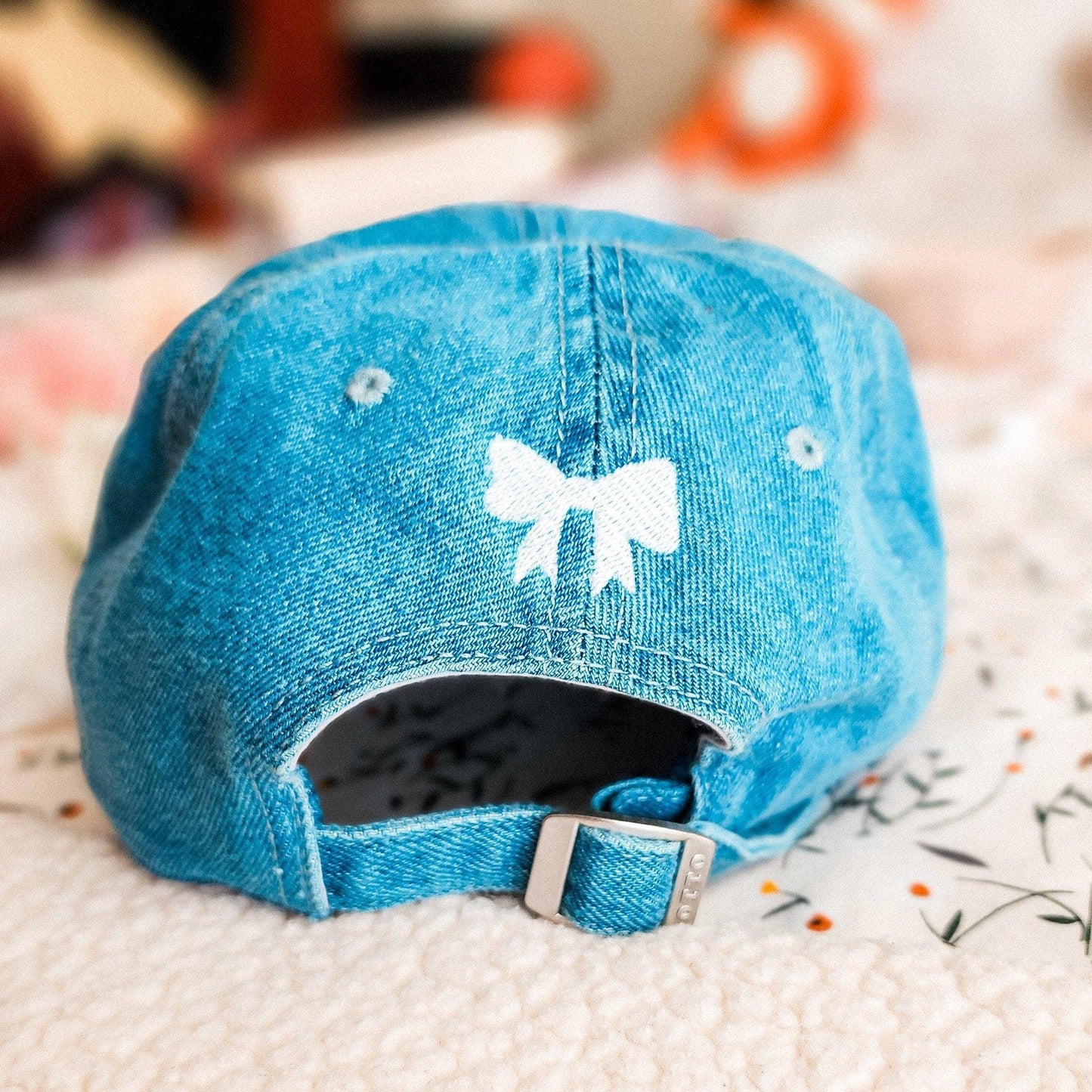 Bookish Girlie Embroidered Denim Hat: Blue