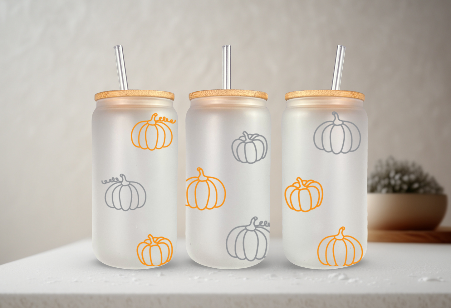 Hello Pumpkin | 20 oz Glass Tumbler with Bamboo Lid & Straw: Clear