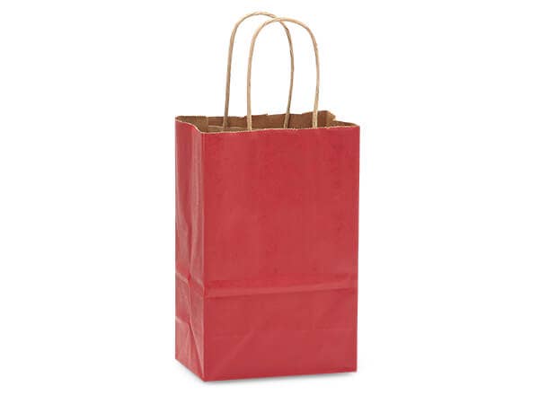 Recycled Kraft Color Paper Retail Shopping Bags: Christmas Red / 25 Pack / Queen 16x6x19.25"