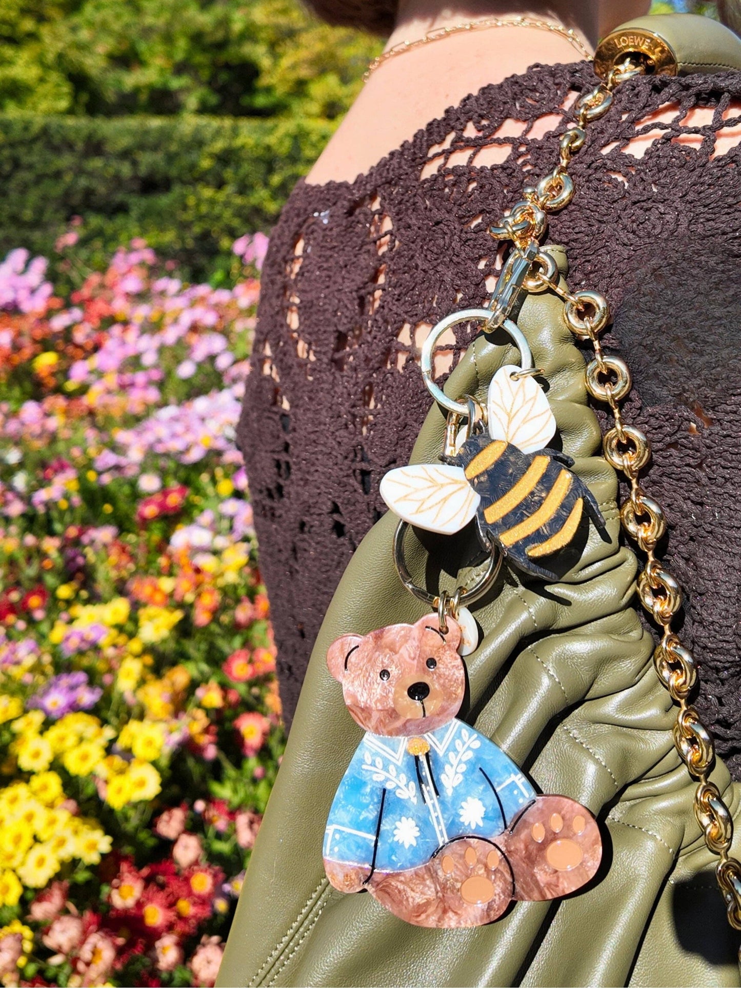 Hand-painted Western Teddy Bag Charm + Keychain