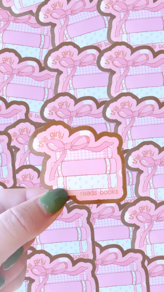 Girly reads books waterproof sticker|coquette sticker|books