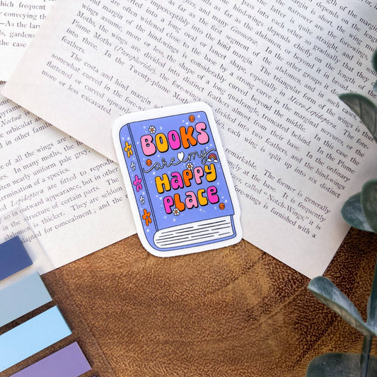 Books Are My Happy Place Waterproof Matte Sticker