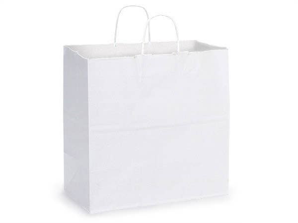 White Kraft Retail Paper Shopping Bags: 100 Pack / Carrier 10x5x13"