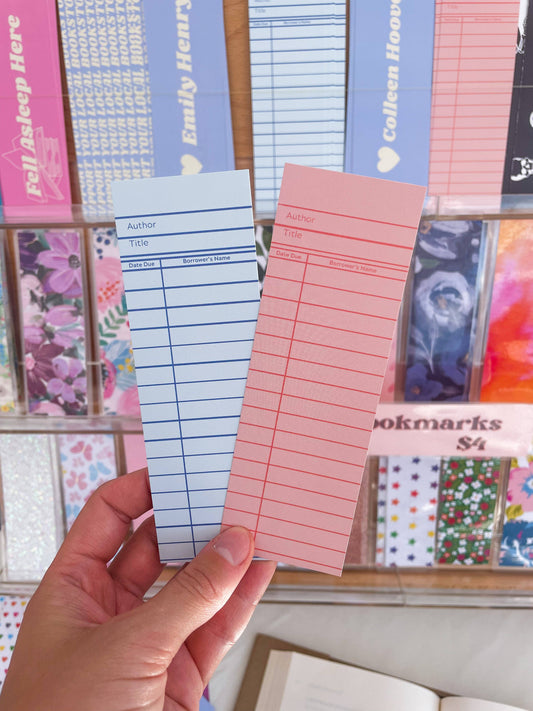 Library Book Card Bookmark: Pink