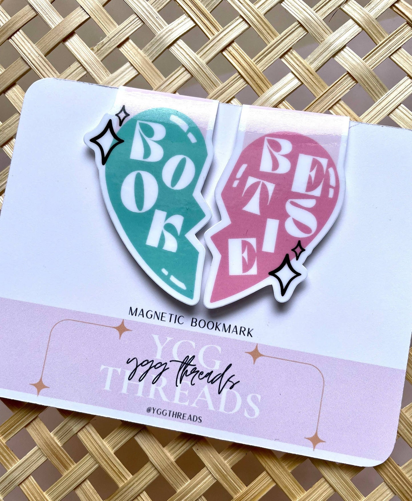 Book Bestie Friendship Heart Necklace Style BFF | Magnetic: Gloss / Set of 2