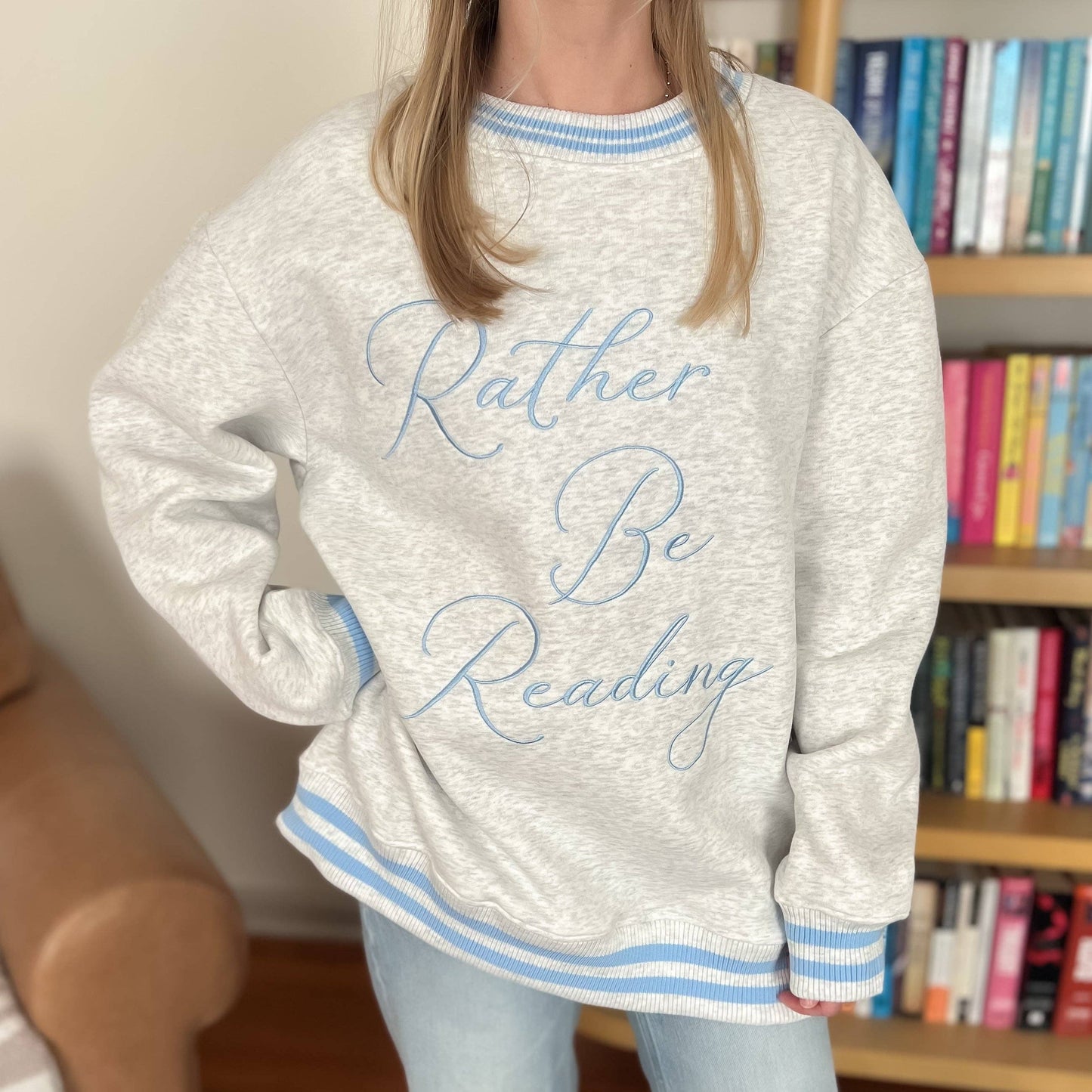 Rather Be Reading Sweatshirt: Ash Gray/Blue / Medium