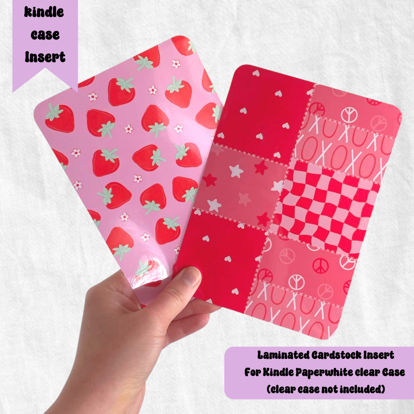 Red and Pink Clear Case Kindle Inserts for Book Lovers: Strawberry