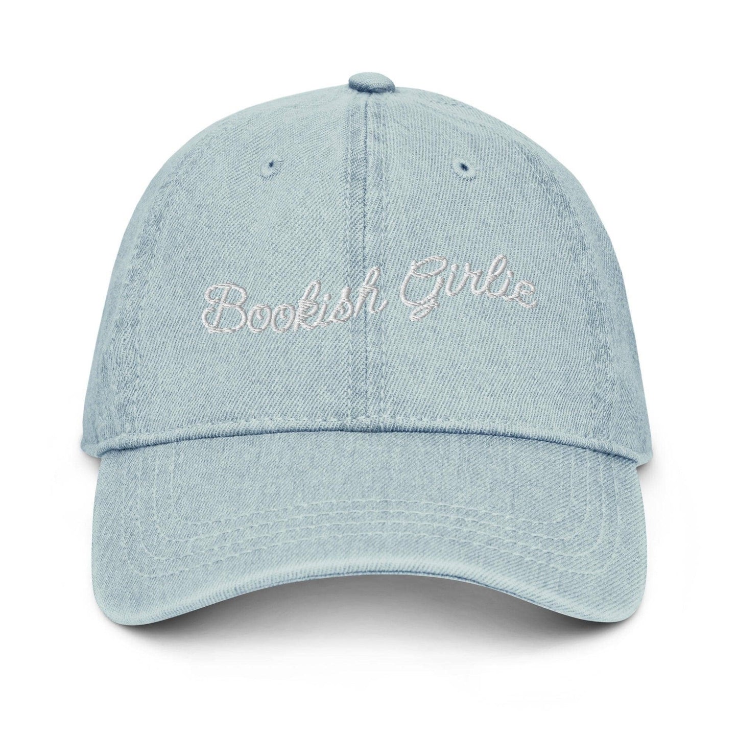 Bookish Girlie Embroidered Denim Hat: Blue