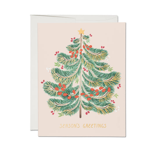 Festive Evergreen holiday greeting card: Single