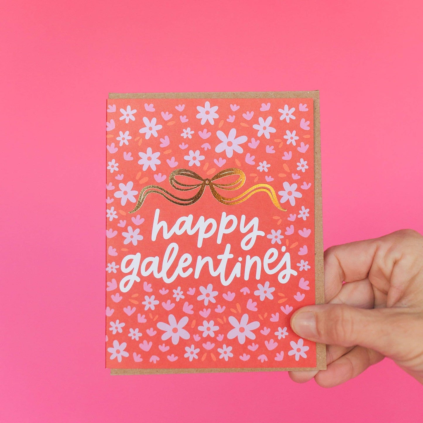 Happy Galentine's Bow & Flowers Valentine's Greeting Card