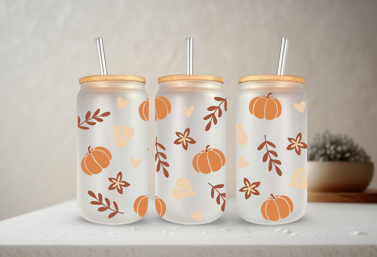 Pumpkin Spice | 20 oz Glass Tumbler with Bamboo Lid & Straw: Frosted