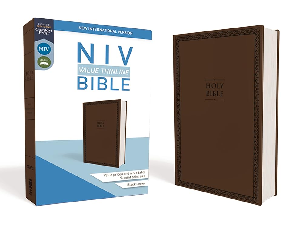 NIV, Value Thinline Bible, Leathersoft, Brown, Comfort Print cover image