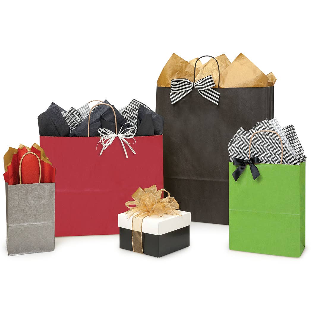 Recycled Kraft Color Paper Retail Shopping Bags: Christmas Red / 25 Pack / Queen 16x6x19.25"