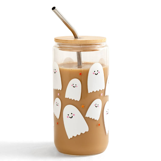 Happy Ghosts Halloween Glass Can