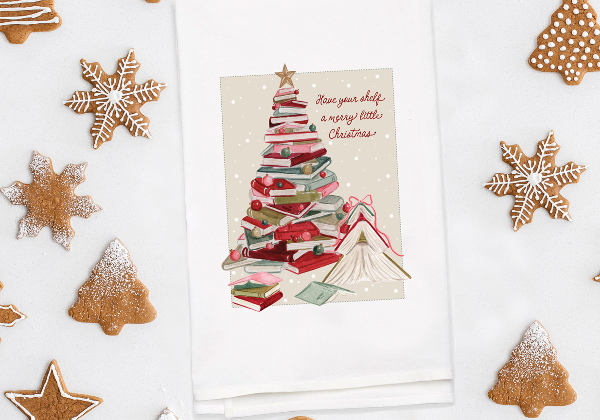 Have Your Shelf a Merry Little Christmas Book Tree Tea Towel