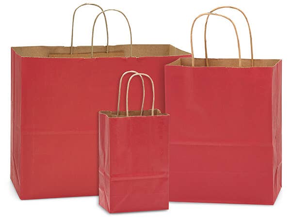Recycled Kraft Color Paper Retail Shopping Bags: Christmas Red / 25 Pack / Queen 16x6x19.25"