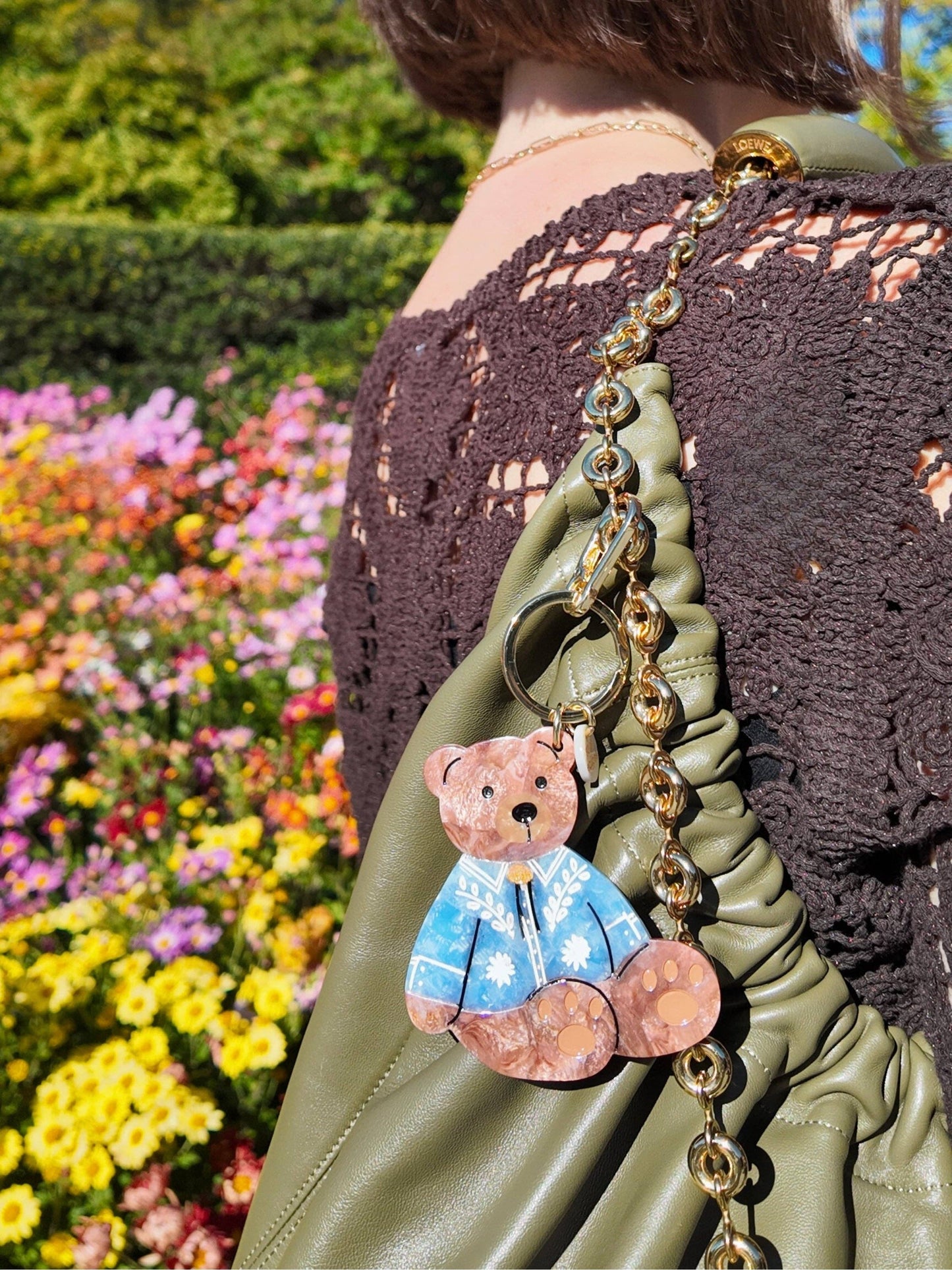 Hand-painted Western Teddy Bag Charm + Keychain