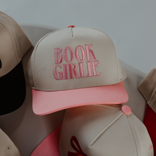 Book Girlie Vintage Embroidered Trucker Hat : Dark Pink Bill