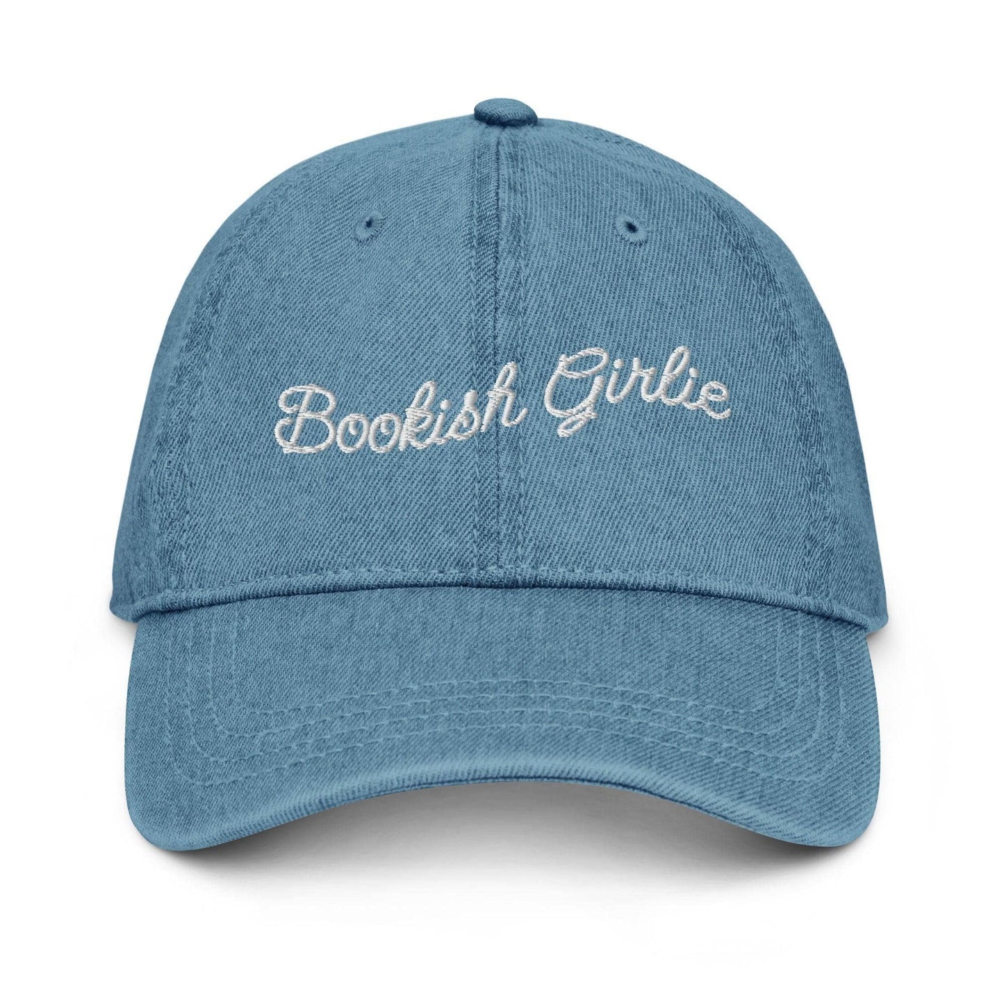 Bookish Girlie Embroidered Denim Hat: Blue