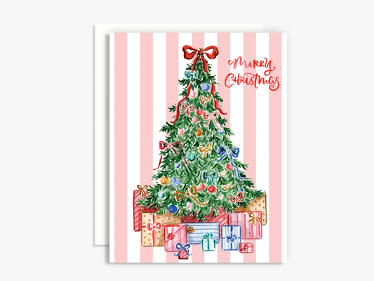 Colorful Bow Christmas Tree Holiday Greeting Card: Single Card